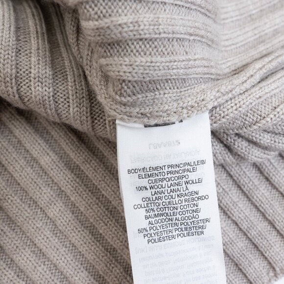 MUJI Neutral Washable Wool Turtleneck Ribbed Knit Sweater Beige Small - Picture 9 of 10